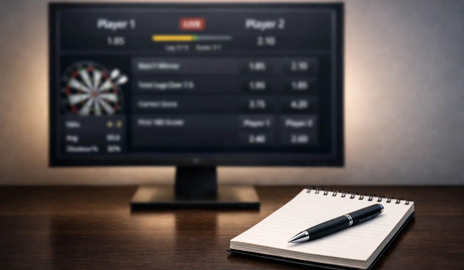 Overzichtelijk wedscherm met live darts-odds en wedopties